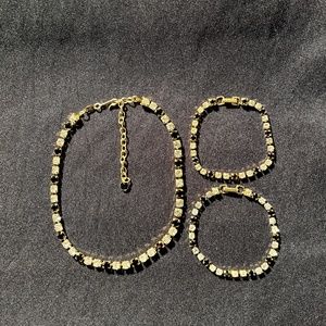 Unusual Black and White CZ Necklace with 2 Matching Bracelets